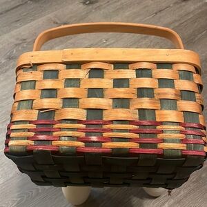 Wicker Basket woven green and red accents, 4 compartments Christmas Colors